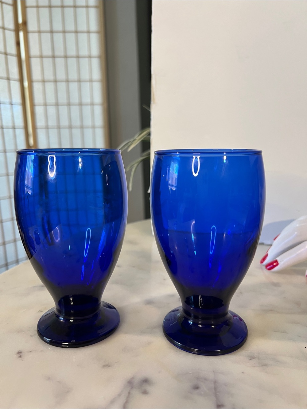 Cristar Lexington Footed Water Goblet Blue Pedestal Glass Vintage 10oz